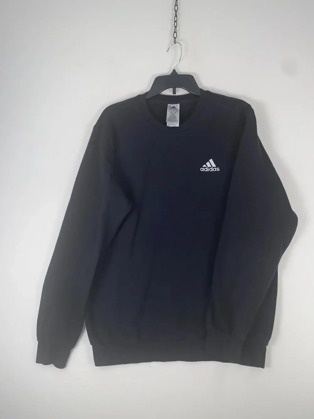 Adidas Sweatshirt Mens Large Black Embroidered Logo Crewneck Fleece Pullover